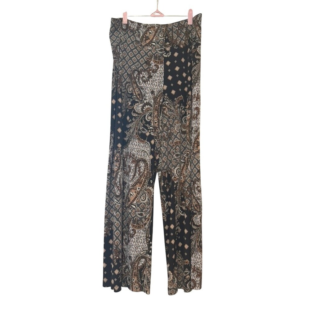 Chicos sz 1 (sz 8)all stretch boho paisley black wide‎ leg pull on pants J